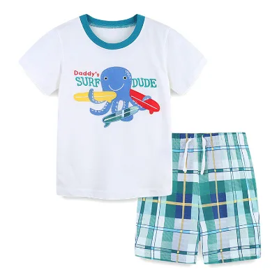 Boy Clothing Sets Boys High-quality Summer Letter Plaid Pocket T Shirt Shorts Kids Clothing Baby Boy Clothing Sets