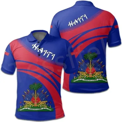 Promotional Haiti Flag Polo Shirts Short Sleeves Men's Women Haitian Polo Golf Shirts Haiti Flag Clothing