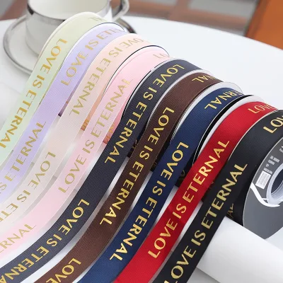 2.5cm Gold-Stamped Lettered Ribbed Ribbons for Gift Box Packaging Halloween & Christmas Decor Eco-Friendly & Durable