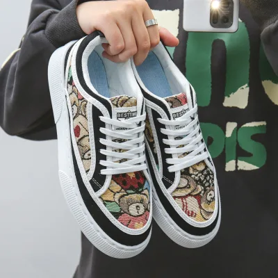 Men's Breathable Printed Canvas Trendy Shoes Fashion Casual Sneakers for Sports