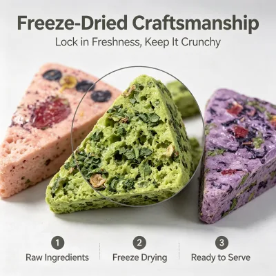 Kale Purple Cabbage Beetroot Freeze Dried Triangle Pet Cakes Dog Cat Treats Pure Superfood Training Wholesales