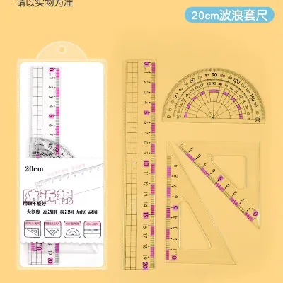 Plastic Myopia-prevention 4-Piece Ruler Set for Primary Secondary School Students Triangle Wavy Straight Rulers Multifunctional