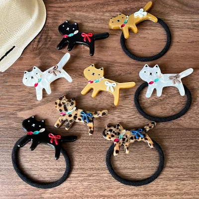 New Cute Hair Ties Leopard Print cat Hairpin Headband Cartoon Hairband High Elasticity Scrunchie Girl Hair Clips Hair Accessory