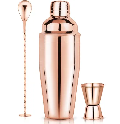 3 Pieces Set Stainless Steel 304 Cocktail Shaker,Bar Jigger,Mixing Spoon 4 Colors Available