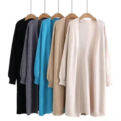 High Quality Winter Ladies Solid Color Long Jackets Casual Plus Size Midi Cardigan Wool Midi Cashmere Cardigans Coats for Womens