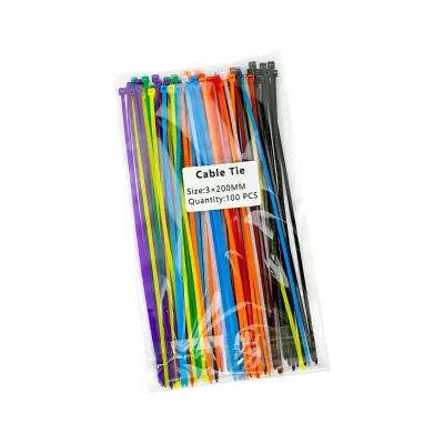 100Pcs/Bag Multicolor Self-Locking Nylon Cable Ties 3*200mm Size Quickly Bundle Plastic Loop Wire Wrap 3 Sizes Available