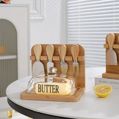 Solid Chopping Blocks Cutting Board Set Built-in Knife Soft Touch Handle Rectangular Prop Bread Fruit Cheese Pizza Steak Walnut