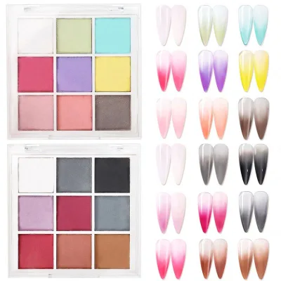 9-Color Gradient Powder Set Solid Mirror Powder with Blush Shell & Chrome Effects for Nail Art