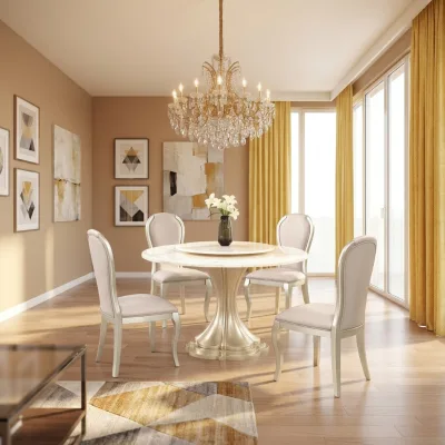 American Light Luxury Antique Beechwood Dining Table with 3 Chairs Hand Carved Metal Apartment Hotel Living Room Furniture