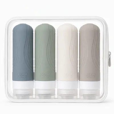 Portable 90ml Silicone Travel Bottle Kit 4 Pack Eco Friendly Sustainable BPA Free Leak Proof Custom Logo Color Style Package