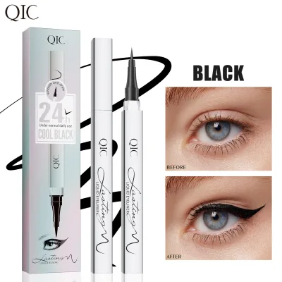 QIC Lasting Liquid Eyeliner 24H Wear Waterproof Fine Brush Tip Perfect for Beginners and Daily Use Cool Black