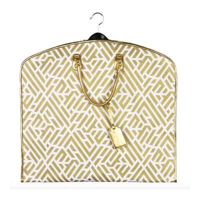Eco Friendly Luxury 100% Cotton Customized Logo Leather and Canvas Gold Long Suit Garment Bag With Zipper