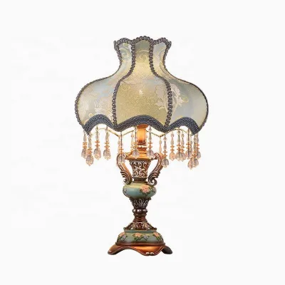 European Retro New Pendant Crystal Light With Adjustable Brightness and Intelligent Control Fabric Lampshade