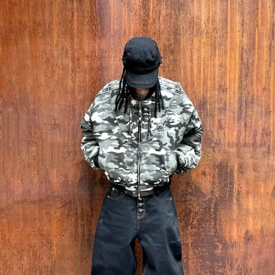 DiZNEW Custom Jackets Manufacturer Luxury Men's Jacket 100% Cotton Zip up Camouflage Bomber Jacket Casual High Quality