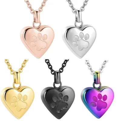 Pet Cremation Jewelry for Ashes Pendant Paw Print Pet Heart Urn Necklace Memorial Keepsake Jewelry for Pet/Dog's/Cat's Ashes