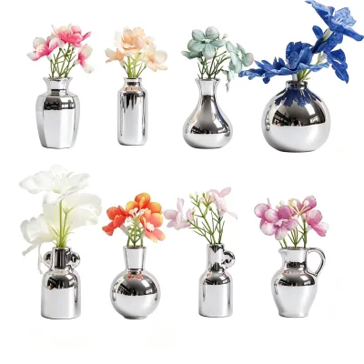 Wholesale Custom Electroplating Silver Ceramic Vase Mini Tabletop Flower Vase Luxury Home Wedding Party Decoration Ornament