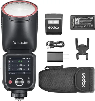 GODOX V100F Flash 100Ws Built-in Lithium Battery Round Head Touch Screen Flash Light for Camera.