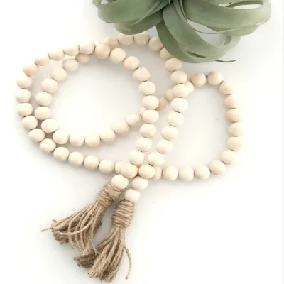 Farmhouse Wood Bead Garland Wood Bead Tassels Spring Natural Beads High Quality Shelf Decor Gifts.