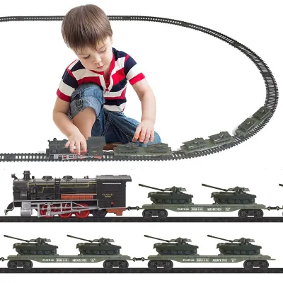 Best Selling 1/87 Electric Military tank Train Toy Classic Train Set 23pcs With Light Music Track Slot Train Toy