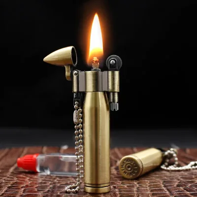Outdoor Metal Kerosene Lighter Mini Refill Oil Lighter Retro Bullet Classic Gold Lighter