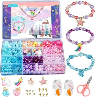 Cute Sea Theme Kids Easy Bracelet Making Kit With Resin unicorn Pendant Charms Bracelet Making Kit Necklace String Making Kit