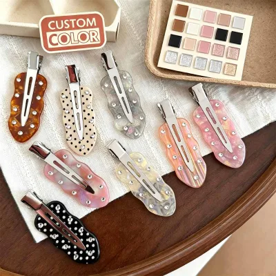 BELLEWORLD Custom Color Logo Wavy Acetate Duckbill Hair Clips Rhinestone Side Bang Barrettes Women Fashion Hair Accessories