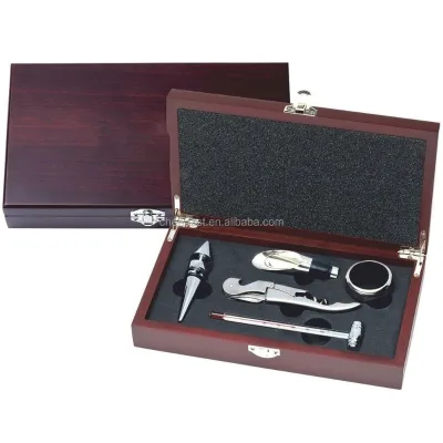 Food Grade Wine Tools Gift Set 5pcs in Wood Box