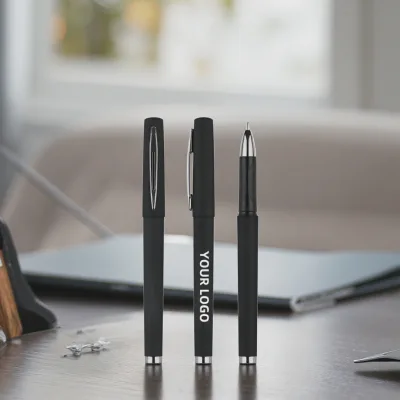 Custom Business 0.5mm Gold Ink Gel Pen Branded Promotional Soft Touch Stationery with Rubber Coated Plastic Customised Logo