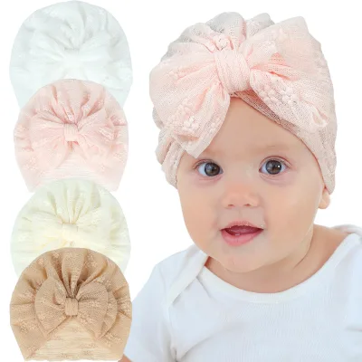 Children's Handmade Beanie Newborn Pullover Tire Hat Solid Color Transparent Mesh Bow Breathable Indian Hat