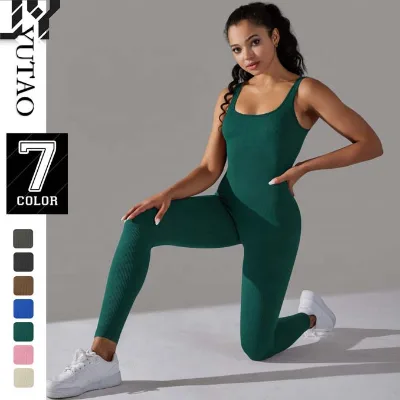 2025 Hot-Selling Seamless Threaded Tuck-in Waist & Lift-Up Buttocks Sports Backless Bodysuit Quick-Dry Fitness Wear for Women