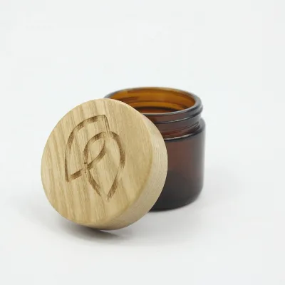 Natural Wood Screw Top Frosted Glass Bamboo Lid Jar PET Cosmetic Jar with Amber Wood for Skin Care and Face Cream