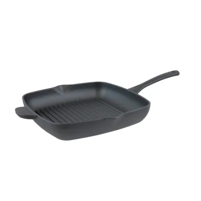 Pure Black Uncoated Square Cast Iron Grill Skillet, Natural Non-stick Preseasoned Grilling Pan with Helper Side Handle