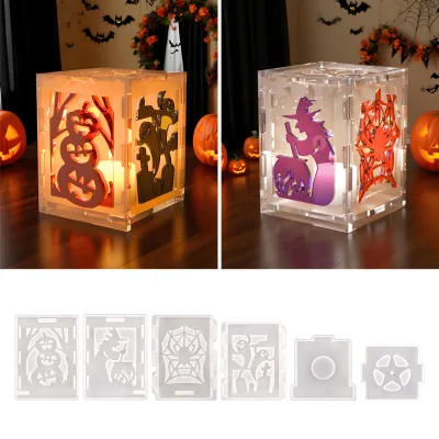 Halloween Lantern Silicone Mold DIY Pumpkin Witch Spider LED Resin Casting Mold