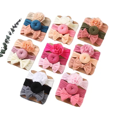 Cute Soft Nylon Baby Headband Set Stretchy Baby Girl Turban Headbands
