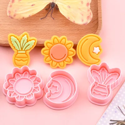 Sunshine Green Plant Series Plastic Cookie Cutters 3D Cartoon Moon Sun Shape Customized Eco-Friendly DIY Printing Cake