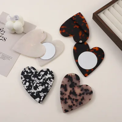 Creative Pocket Mirror Comb Heart-Shaped Cute Side Slide Mirrors Leopard Fashion Personalized Acetate Mirror