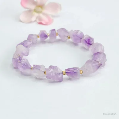Multi Designs Irregular Natural Amethyst Bracelet Alloy Beads Embellished with Nine purple off Flame Colored Gemstone Bracelet
