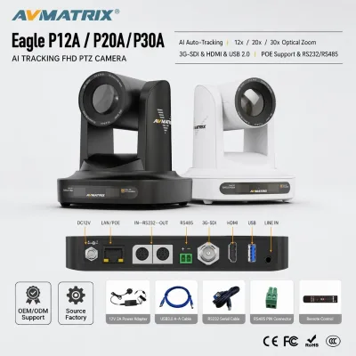 AVMATRIX EAGLE P12A P20A P30A 1080p60 AI Tracking PTZ Camera NDI HX3 12X 20X 30X Zoom 3G-SDI HDMI USB for Church Live Stream