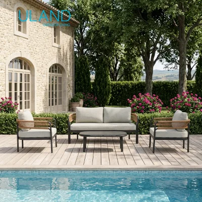 Uland Gaia Aluminum Sofa Set with KD Structure and Cushioned Upholstery for Park Farmhouse Hotel Outdoor Sofa Set