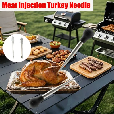 GIS BS-3213 Food Grade 304 Stainless Steel 4-Piece Turkey Baster Set with Silicone Oil Needle Dishwasher Safe Kitchen Tool