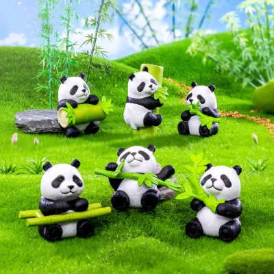 Resin Miniature Pandas Crafts Animals Desktop Ornament Keychain Accessories for DIY Fairy Garden/Micro Landscape/Bonsai  Decor