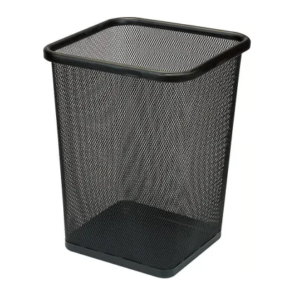 High Quality Office Cheap Paper Basket Square Black Metal Mesh Trash Can Paper Waste Bin Easy to Clean Design Home Office