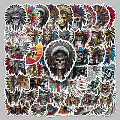 50pcs Factory Hot Selling Scary Atmosphere Decorated Chieftain Head Bone Stickers for Rooms & Skateboards