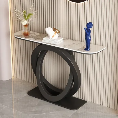 Modern Casual Luxury Slate Entrance Table for Home Semicircular Living Room Cabinet with Scenic Wall Facing Door