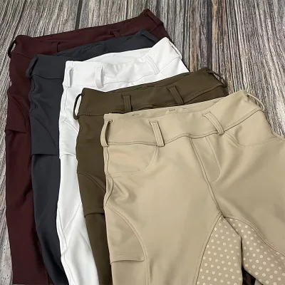 Four-Way Stretchy Equestrian Horse Riding Breeches Women Burgundy Full Seat Silicone Horse Riding Tights Equestrian Leggings