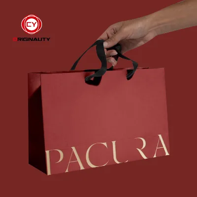 Clothing Custom Kraft Paper Shopping Bag With Ribbon Handle