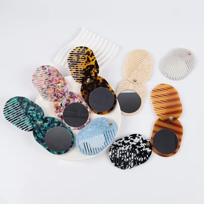 Wholesale Cute Girls Acetate Foldable Mirror Hair Comb Portable Anti Static Scalp Massage Eco Friendly Hair Comb