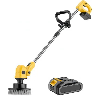 Industrial Telescopic Power Scrubber Cordless Electric Cleaning Brush Adjustable Angle Rotating Head 2 Batteries 68V Wholesale