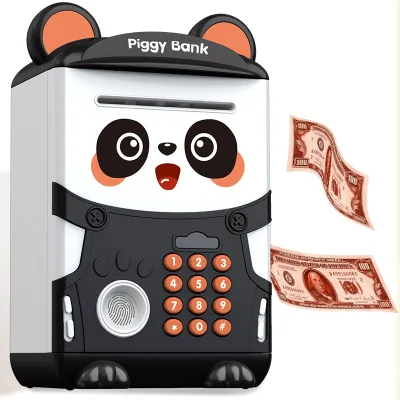 Children Interested DIY Money Box Panda Piggy Bank Password and Fingerprint Unlock Cartoon Plastic Animal Coin Banks With Music