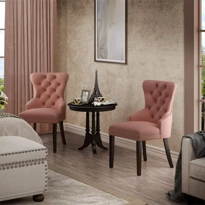 European Luxury Upholstered Restaurant Dinning Chairs Solid Wood Frame Foot Grey Tufted Velvet Fabric Dining Chair